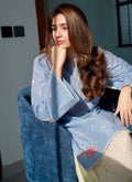 Sky Blue Floral Embroidered Cotton 2-Piece Suit