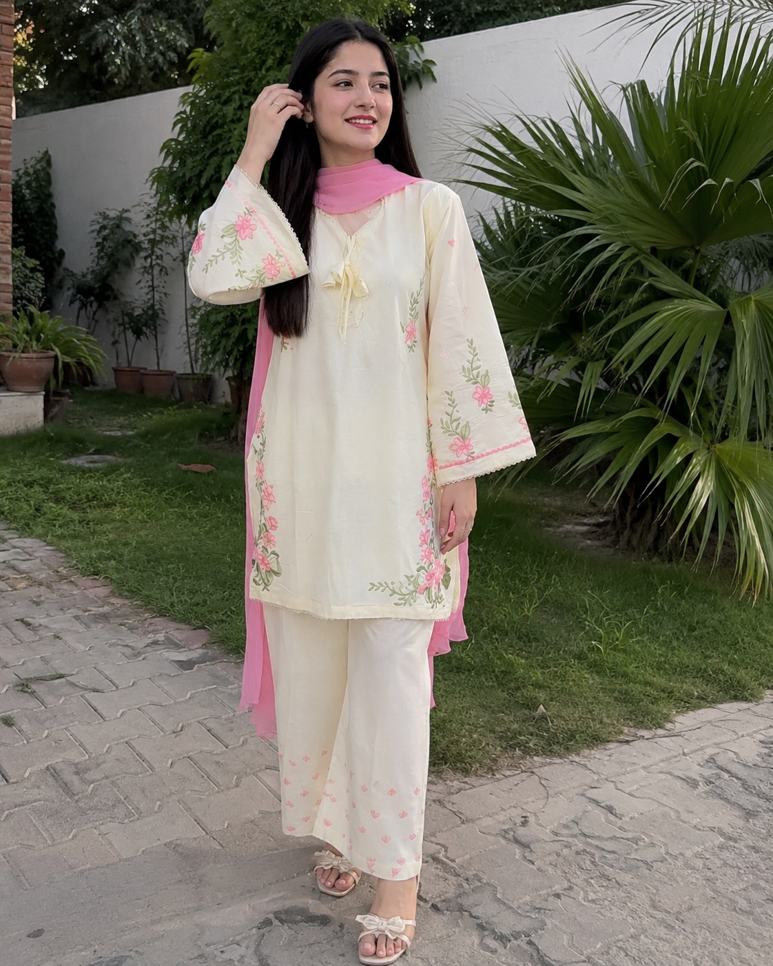 Rosy Bloom Embroidered 3-Piece Suit