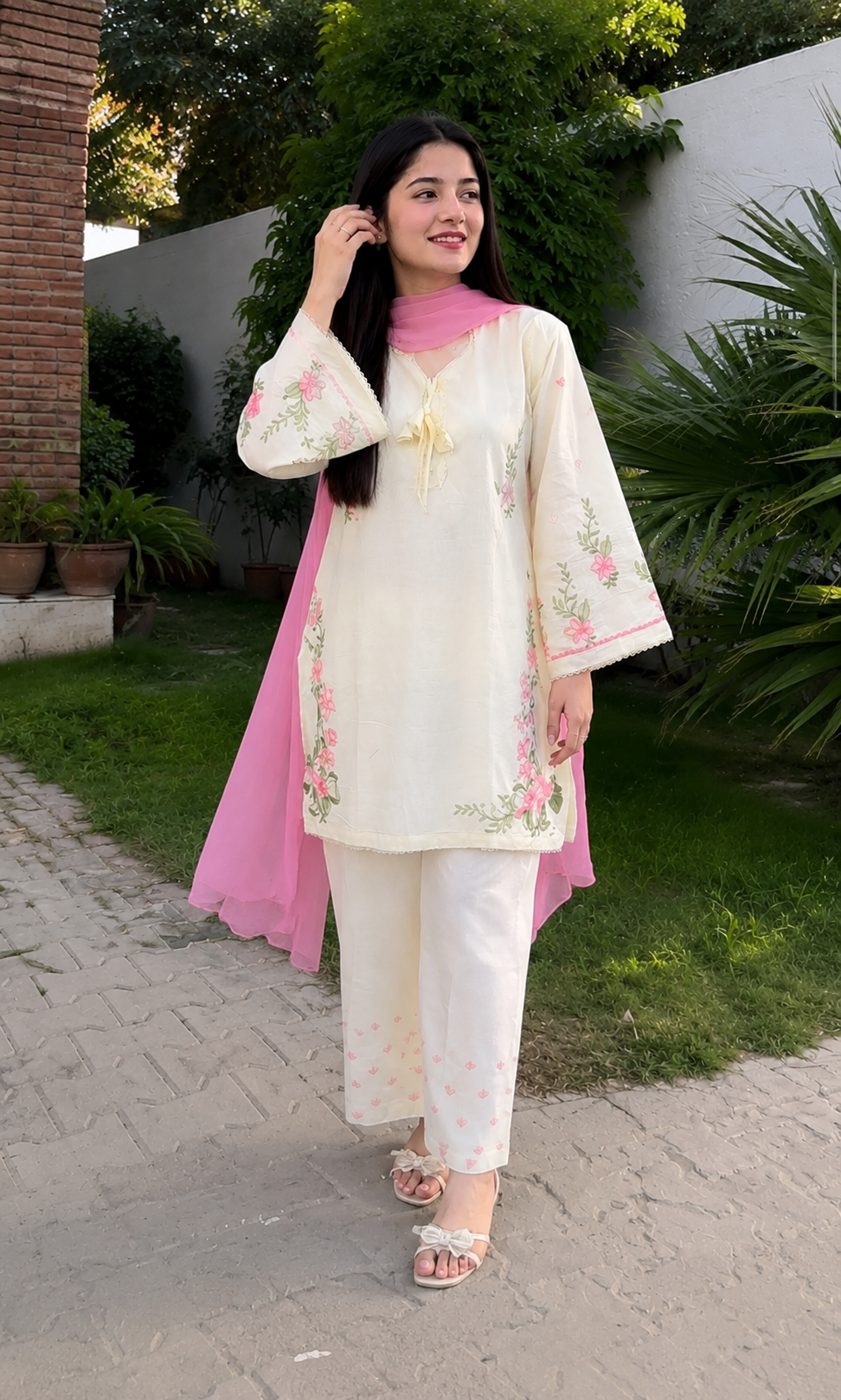 Rosy Bloom Embroidered 3-Piece Suit
