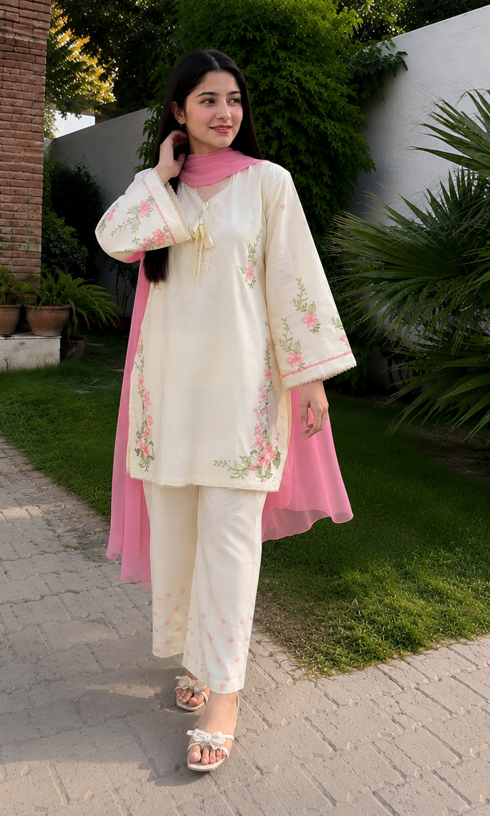 Rosy Bloom Embroidered 3-Piece Suit