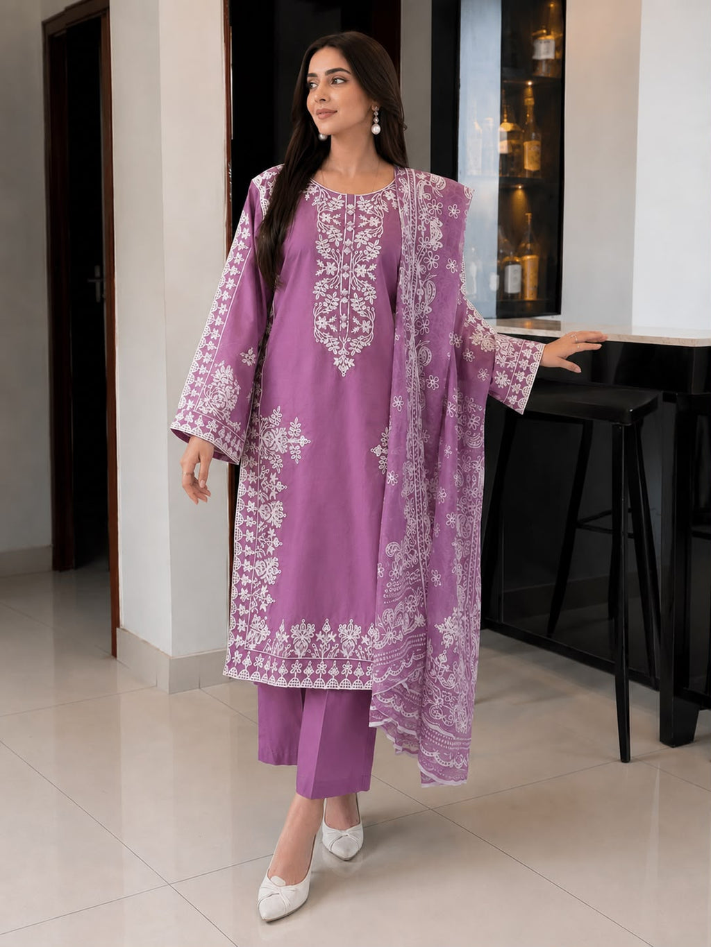 Lavender Grace Embroidered 3-Piece Suit