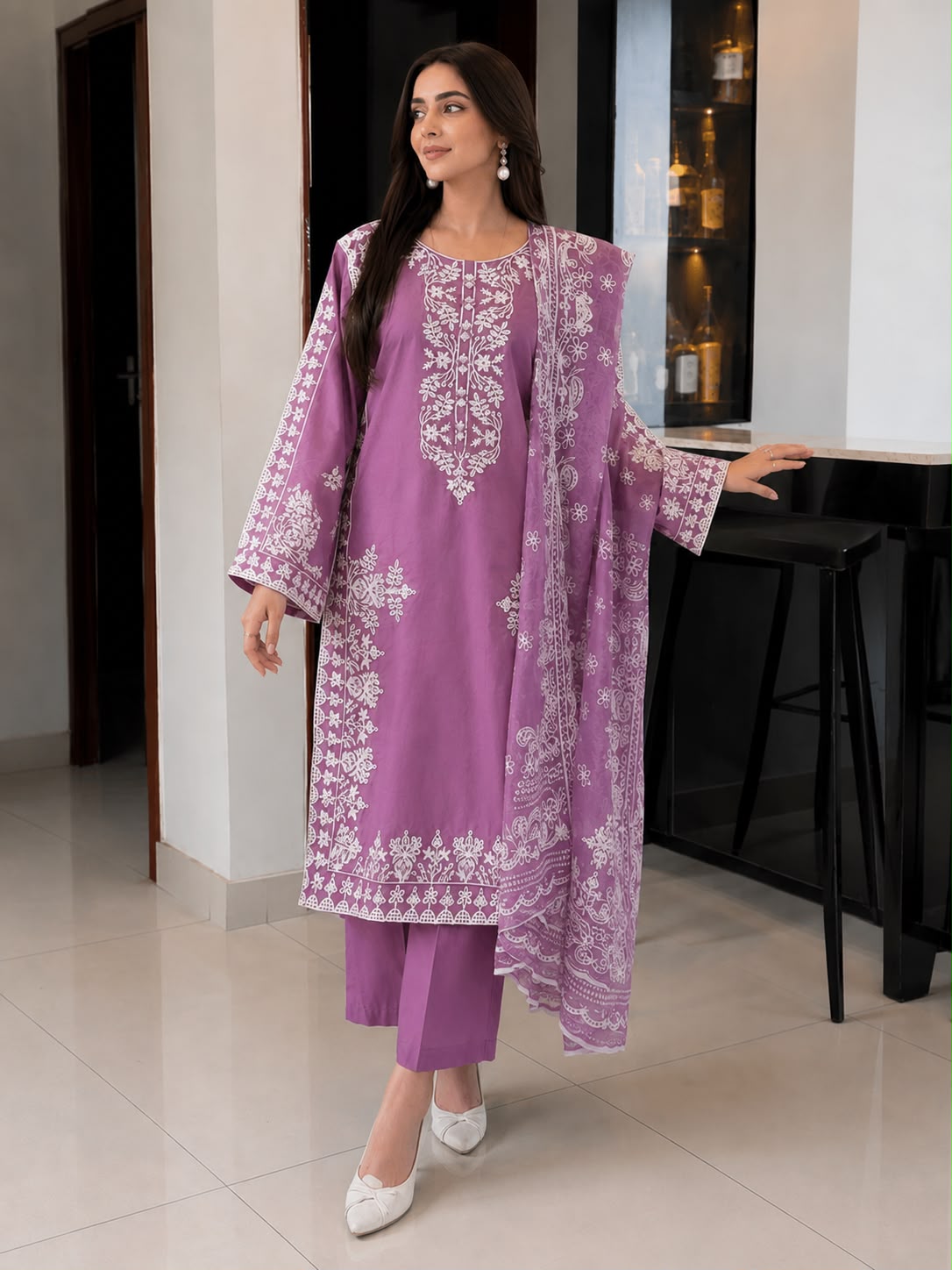 Lavender Grace Embroidered 3-Piece Suit